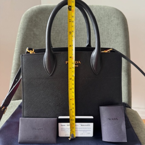 Prada Small Bibliothèque Saffiano Leather Crossbody Bag Red Sides- Dust Bag+Card - Picture 12 of 12